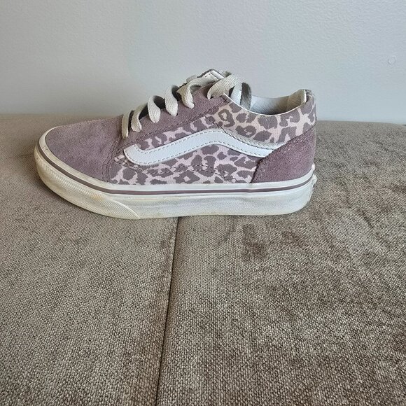 Vans Kids Old Skool Leopard Skater Sneakers Mauve‎ Lilac Purple Suede Size 11.5 - Picture 2 of 8